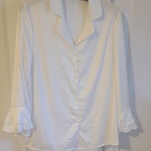 SHEIN White Ruffle Sleeve Pajamas And Ruffle Sleeves And Ruffle Pants